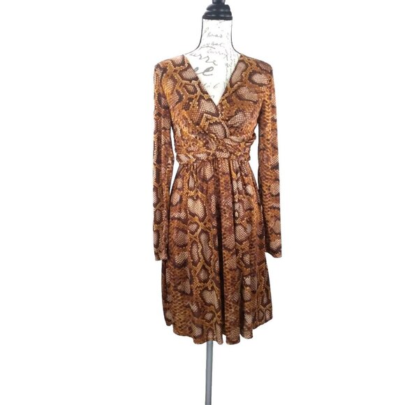 Altuzarra Target Copper Brown Snake ALine Faux Wrap Long Sleeve Lined Sz 4 Dress - Picture 1 of 16